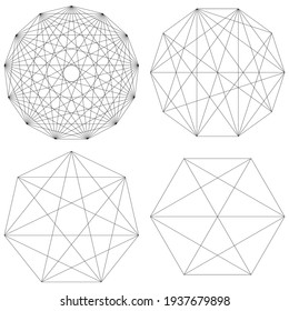 Geometric Polygon Set With Diagonal Angles Drawn. Geometry Vector Design Shape, Element