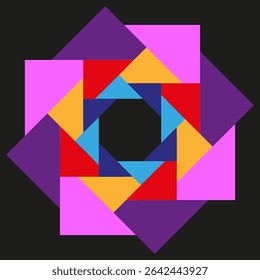 Geometric polygon symbol. Square angular rotation. Abstract colorful vector. Centered symmetry icon.