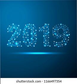 Geometric polygonal 2018 New Year Greeting card. Low poly triangle future technology grey background. Corporate business design vector illustration.