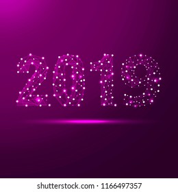 Geometric polygonal 2018 New Year Greeting card. Low poly triangle future technology grey background. Corporate business design vector illustration.