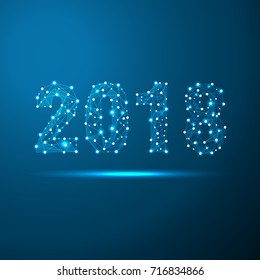 Cartão geométrico poligonal 2018 Ano Novo. Baixo poli triângulo futuro tecnologia fundo azul. Ilustração vetorial de design empresarial