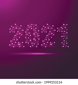 Geometric polygonal 2021 New Year Greeting card. Low poly triangle future technology background. Corporate business design vector illustration