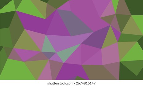 Patrón abstracto poligonal geométrico en tonos verdes púrpuras y marrones que forman una textura de mosaico. Formato de Vector escalable...