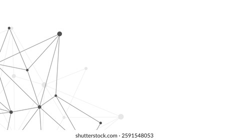 Geometric polygonal backdrop with linked nodes and lines. Molecular framework with scattered particles. Digital technology vector background. Worldwide network connectivity and futuristic 