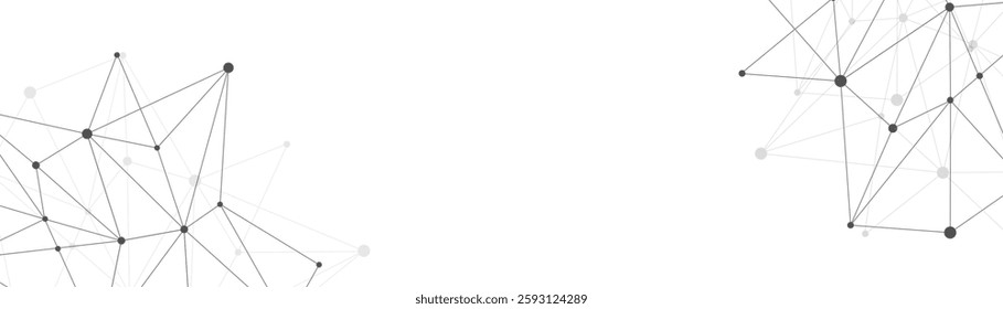 Geometric polygonal backdrop with linked nodes and lines. Molecular framework with scattered particles. Digital technology vector background. Worldwide network connectivity and futuristic 