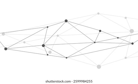 Geometric polygonal backdrop with linked nodes and lines. Molecular framework with scattered particles. Digital technology vector background. Worldwide network connectivity and futuristic 