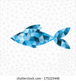 Geometric polygonal  blue fish in triangles.