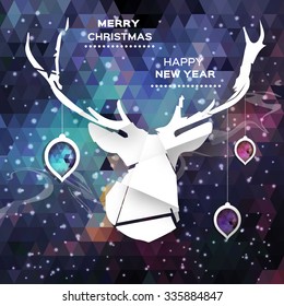 Geometric Polygonal Deer. Merry Christmas and Happy New Year concept. Holiday
design background. Paper cut style . Vector applique illustration eps10
