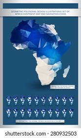 Geometric polygonal design illustrations set of: Africa continent map and navigation icons.