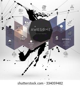 Geometric Polygonal Elements. Scientific Future Technology Concept. Template with Icons and Options. Infographic Elements. Design Layout for Business Cards, Websites, Presentations, Flyers and Posters