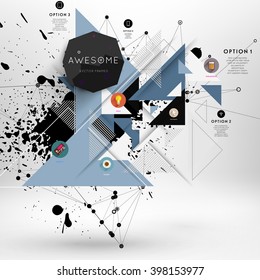 Elementos poligonales geométricos. Concepto Científico Futuro de Tecnología. Plantilla con iconos y opciones. Elementos Infográficos. Diseño para tarjetas de presentación, sitios web, presentaciones, volantes y carteles