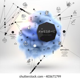 Éléments géométriques polygonaux. Concept de technologie scientifique future. Modèle avec icônes et options. Éléments infographiques. Conception des cartes de visite, des sites Web, des présentations, des prospectus et des affiches