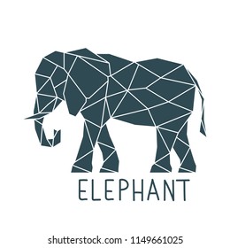 Geometric polygonal Elephant Print with lettering. Scandinavian style poster. Vector illustration. 