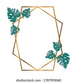 geometric polygonal frames with golden lines and leaves vector illustration design