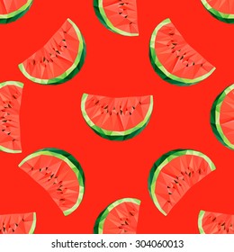 Geometric polygonal fruit seamless pattern - slice of watermelon. Vector illustration