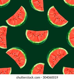 Geometric polygonal fruit seamless pattern - slice of watermelon. Vector illustration