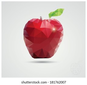 Geometric polygonal fruit, triangles, apple, vector illustration