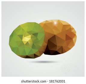 Geometric polygonal fruit, triangles, kiwi, vector illustration