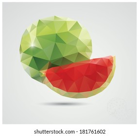 Geometric polygonal fruit, triangles, watermelon, vector illustration
