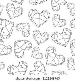 Geometric polygonal hearts seamless pattern.Vector illustration.