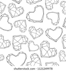 Geometric polygonal hearts seamless pattern.Vector illustration.