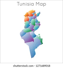 Geometric polygonal map of Tunisia. Colorful abstract design.