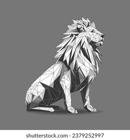 Geometric polygonal monochrome style lion  3d vector