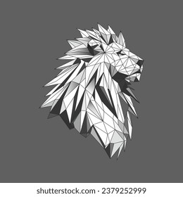 Geometric polygonal monochrome style lion  3d vector
