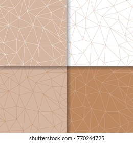 Geometric polygonal ornaments. Set of beige seamless patterns for textile, paper, wallpapers and fabrics.