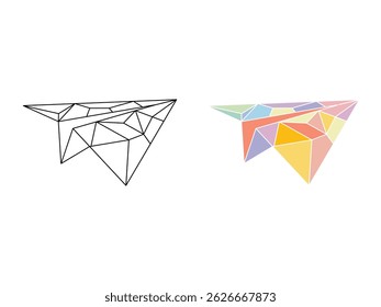 geometric polygonal paper airplane symbol icon design vector isolated transparent background
