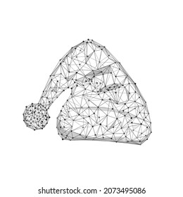 Geometric polygonal shape black vector of Santa Hat. Consisting of points, lines, and low poly shapes in the form of design on white background.