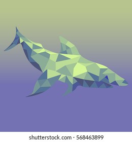 Geometric polygonal shark. Blue background.