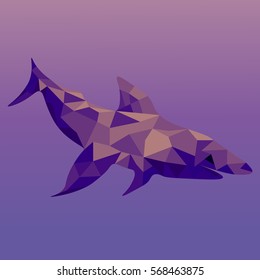 Geometric polygonal shark. Violet background.