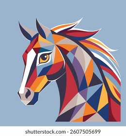 Geometric polygonal silhouette of horse head. Year of the Horse. Greeting card. Illustration.