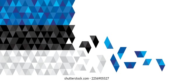 Bandera vectorial de estilo poligonal geométrico de Estonia. Resumen de diseño de pancartas tipográficas.