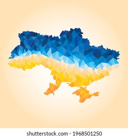 Geometric polygonal style vector map of Ukraine. Mosaic in yellow-blue tones.