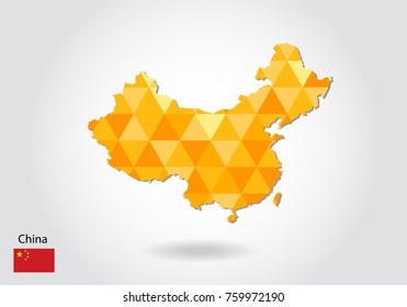 Geometric polygonal style vector map of china. Low poly map of china. Colorful Polygonal map shape of china on white background - vector illustration eps 10.