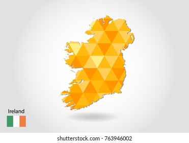 Geometric polygonal style vector map of ireland. Low poly map of ireland. Colorful Polygonal map shape of ireland on white background - vector illustration eps 10.