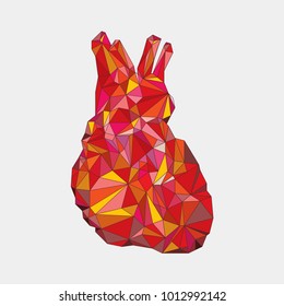 Geometric Polygonal Stylized Red Human Heart Organ made of Many Triangles. Health Logo Template Concept.