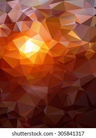 Geometric Polygonal Sunset Landscape with Mountains Vector Illustration.