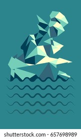 Geometric polygonal vector illustration of an iceberg floating in the water, on teal background