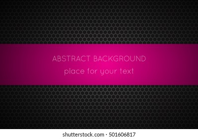 Geometric polygons background with pink place for your text, abstract black metallic wallpaper, vector illustration
