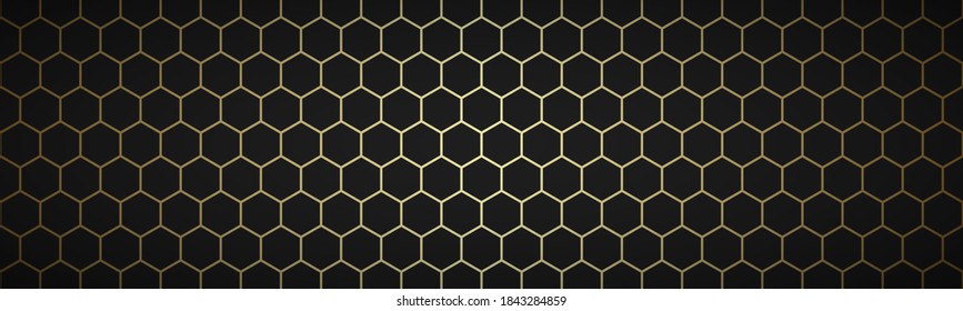 Geometric polygons header. Abstract black and gold metallic banner. Simple vector illustration