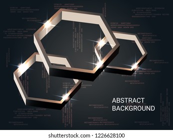 Geometric polygons sparkle on the background. 3D vector illustration . Creative geometric background. Abstract composition. Bronze three-dimensional  geometric polygon in space.