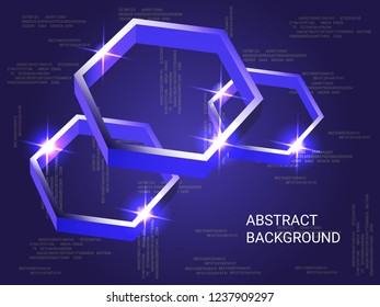 Geometric polygons sparkle on the background. 3D vector illustration . Creative geometric background. Abstract composition. Blue three-dimensional  geometric polygon in space.