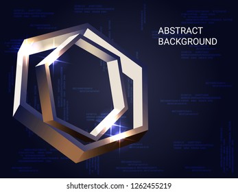 Geometric polygons sparkle on the background. 3D vector illustration . Futuristic geometric background. Abstract composition. Bronze three-dimensional  geometric polygon in space.