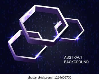 Geometric polygons sparkle on the background. 3D vector illustration . Creative geometric background. Abstract composition. Bronze three-dimensional  geometric polygon in space.