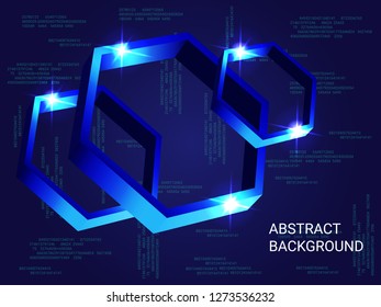 Geometric polygons sparkle on the background. 3D vector illustration . Minimal geometric background. Abstract composition. Blue three-dimensional  geometric polygon in space.