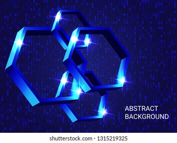 Geometric polygons sparkle on the background. Modern geometric background. Abstract composition. 3D vector illustration . Blue three-dimensional  geometric polygon in space.