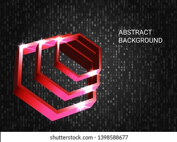 Geometric polygons sparkle on the background. 3D vector illustration . Minimal geometric background. Abstract composition. Red three-dimensional  geometric polygon in space.